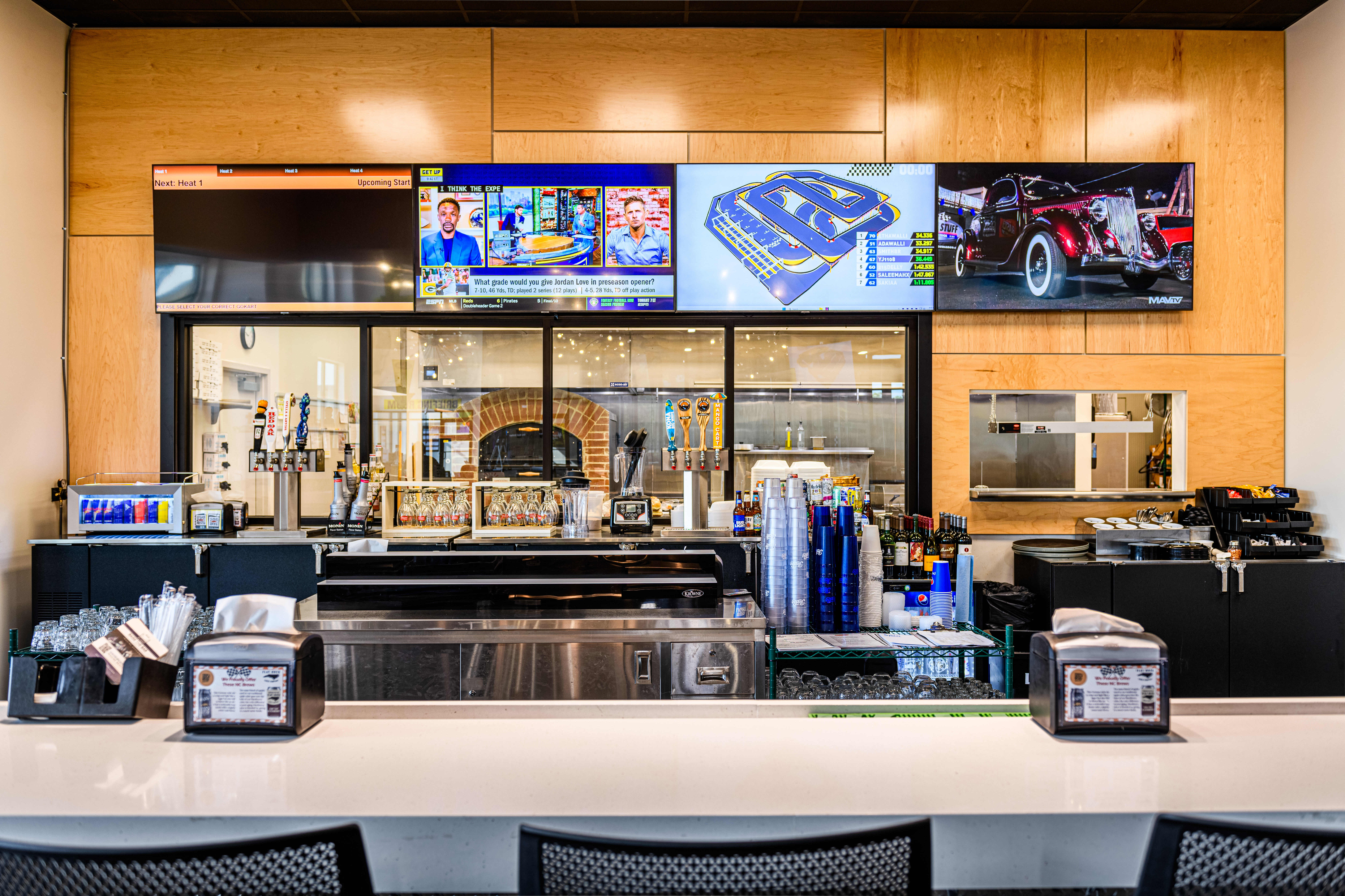 Bar monitor wall RushHour Karting Raleigh
